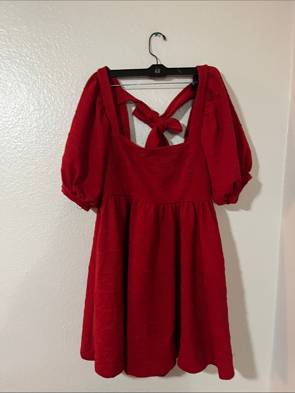 Free People Red Puff-Sleeve Tie-Back Mini Dress sz S
